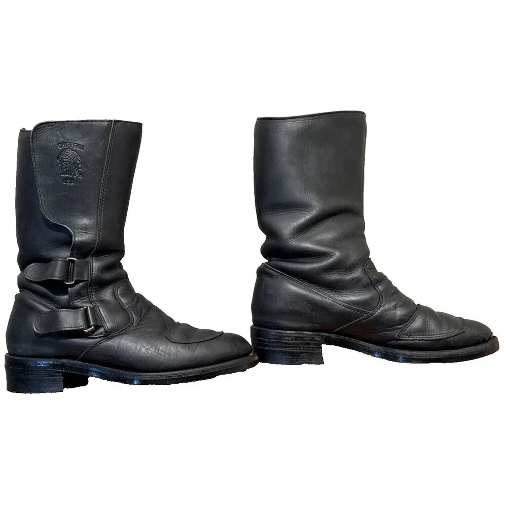 Chippewa 27862 Odessa Rally Biker Boots Black Leather 10.5EE Hook & Loop VINTAGE
